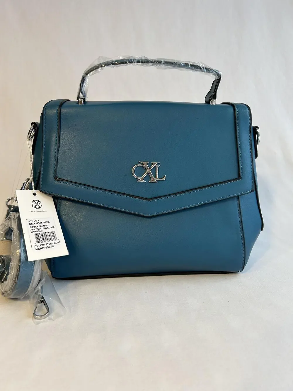 CXL By Christian Lacroix Art Deco Envelope Bag Womens Blue Faux Leather New